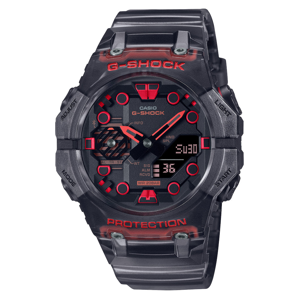 G-Shock GA-B001 Series Bluetooth-Enabled Analog/Digital Smartphone Link Watch - Striking Black Dial with Vibrant Red Accents