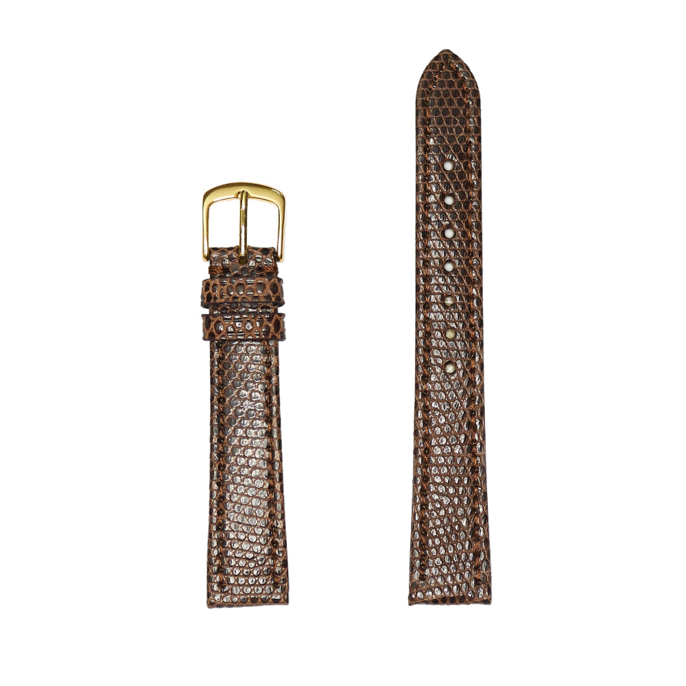 18mm Men's Brown Authentic Lizard Leather Flat Watch Band