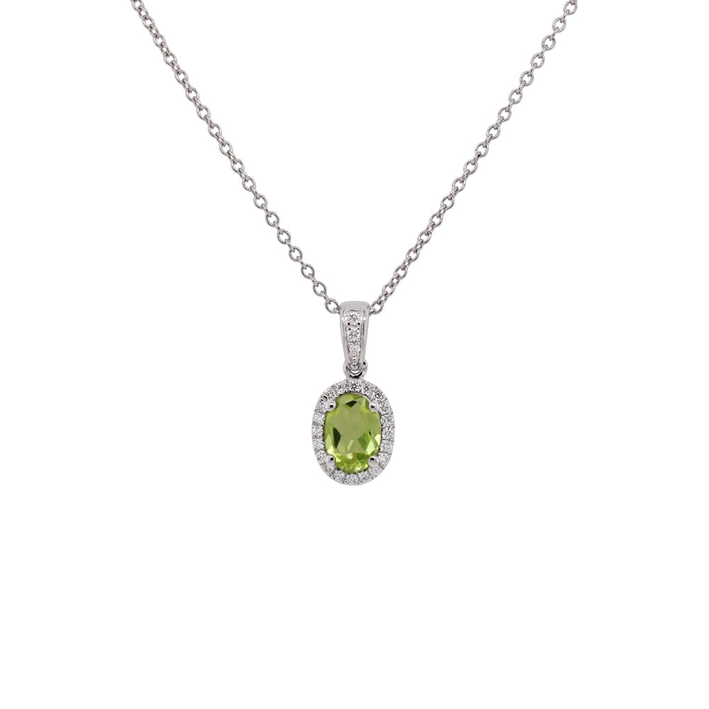 Exquisite 14k White Gold Oval Gemstone with Diamond Halo Pendant