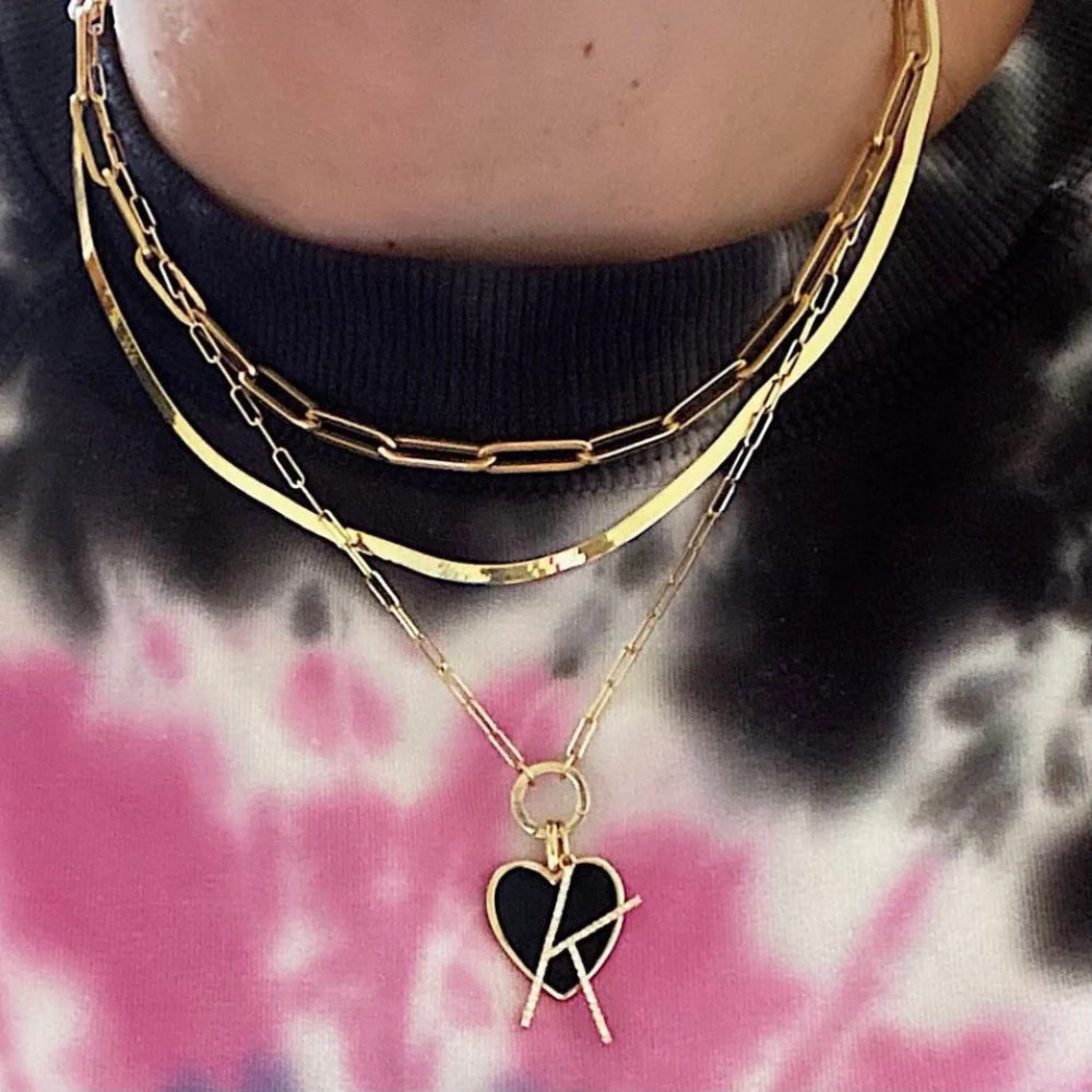 14k Yellow Gold Rachel Reid Oversized Black Enamel Heart-Shaped Charm for Jewelry Collection