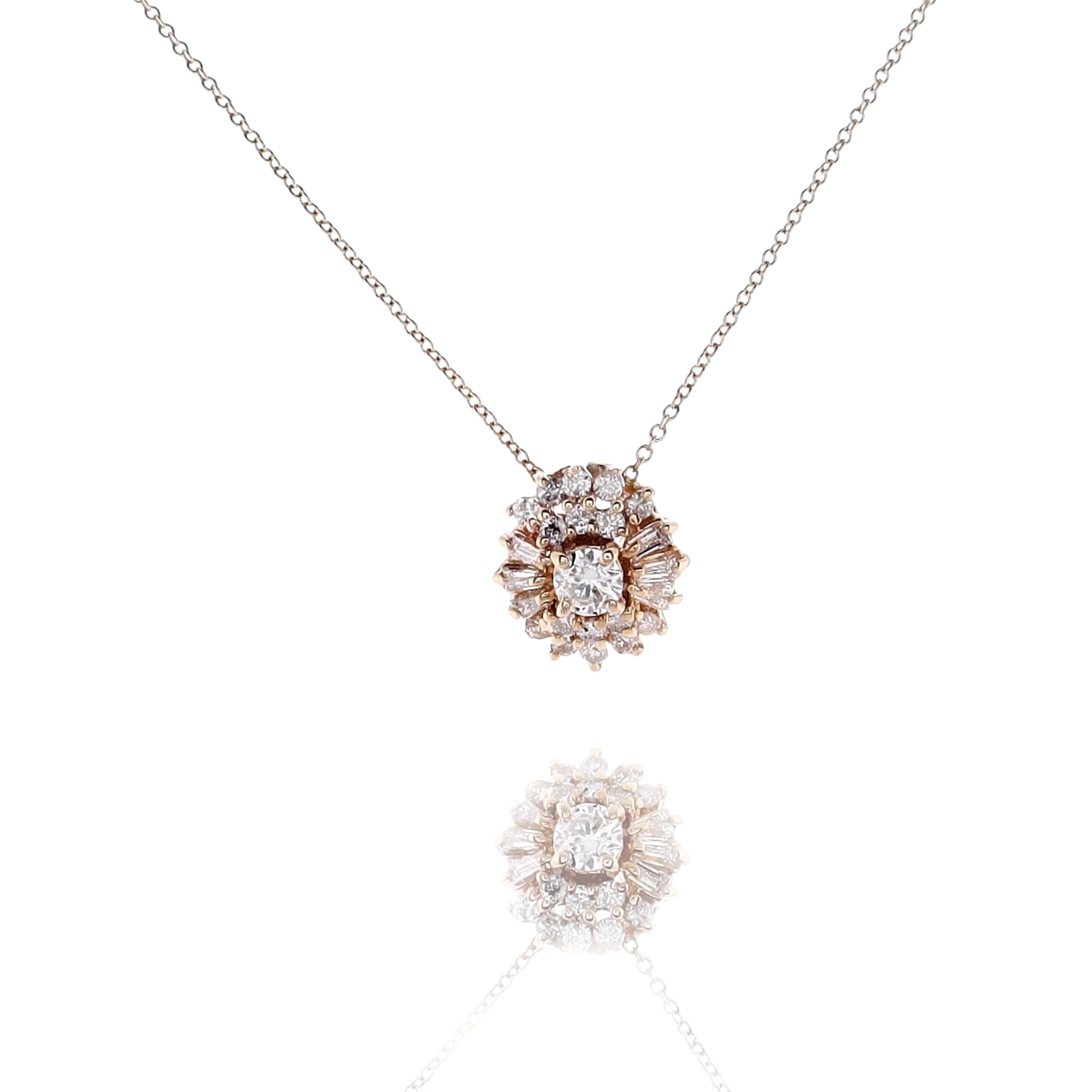 14K Yellow Gold Diamond Pendant with 18-Inch Chain Necklace