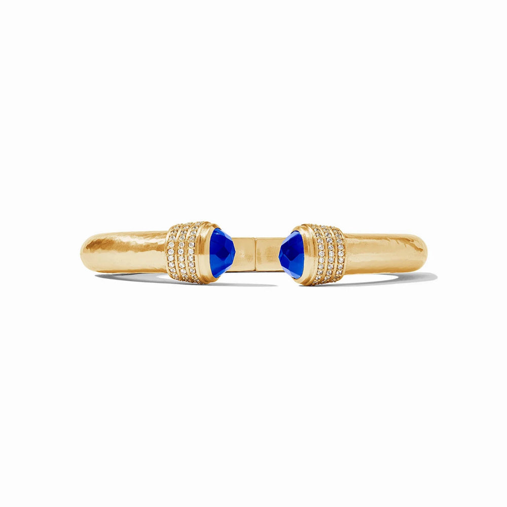 Julie Vos Luna Demi Gold-plated Jewelry Cuff with Faceted Gemstone Endcaps and Pavé Rings