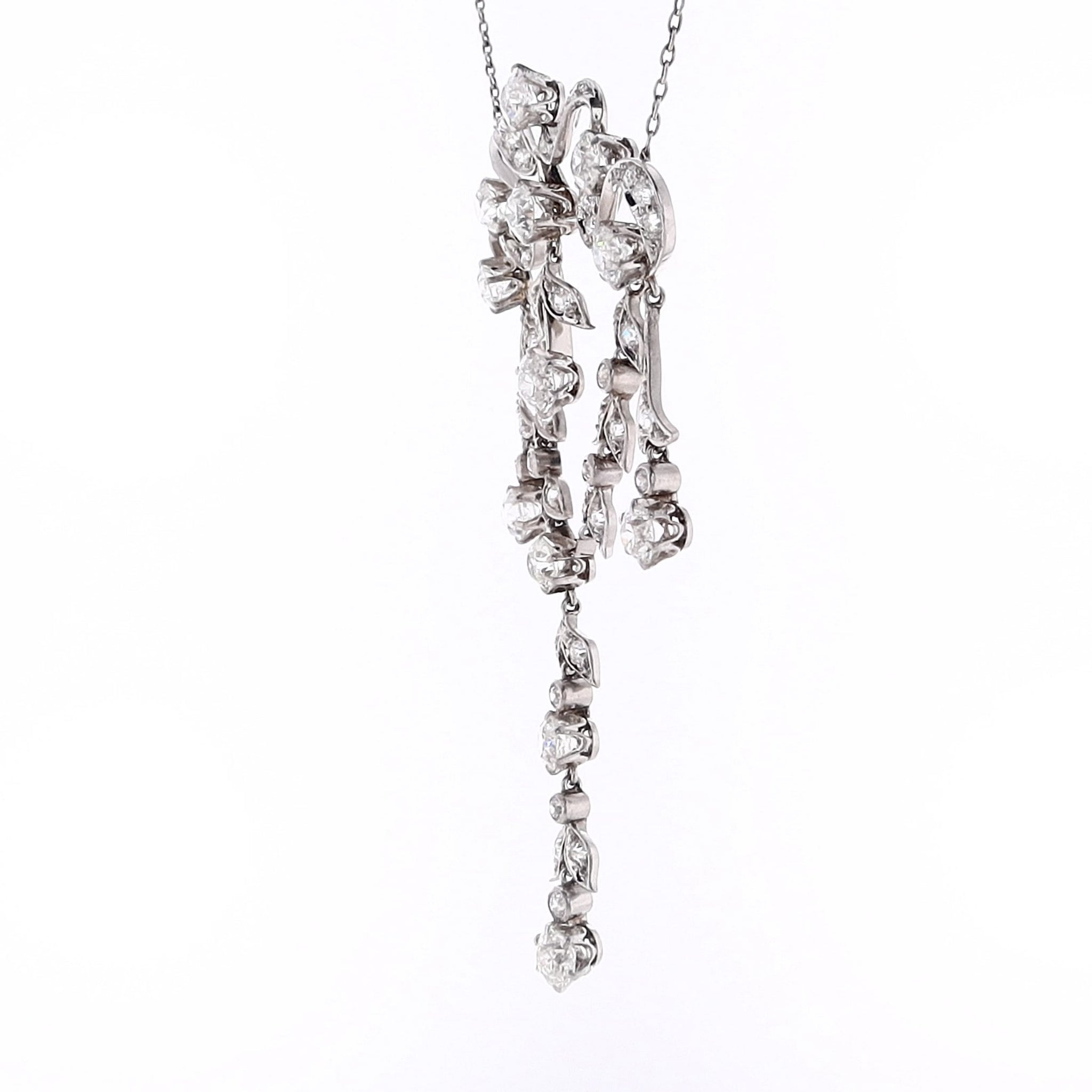 Exquisite Estate Platinum Diamond Necklace with Freeform Ribbon/Flower Design