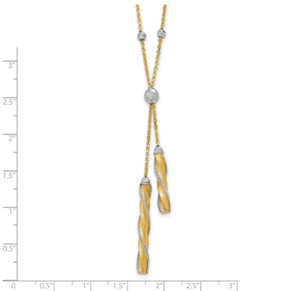 Stunning 14k Two-Tone Gold Polished and Satin Finish Diamond-Cut Adjustable Lariat Necklace for Women