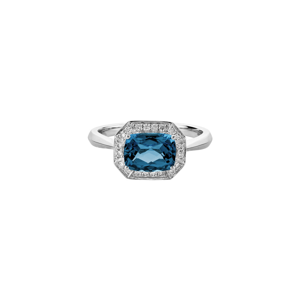 14K Gold Semi-Precious Cushion Cut Gemstone with 0.14ct Diamond Halo Ring
