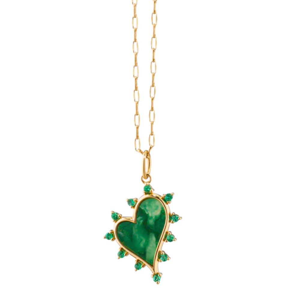 18k Gold Aventurine and Emerald Heart Necklace by Monica Rich Kosann