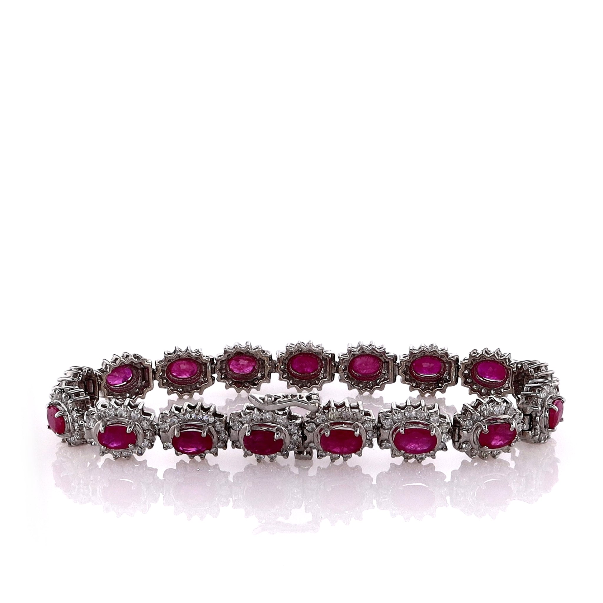 Stunning 14K White Gold 7.5-Inch Ruby and Diamond Bracelet