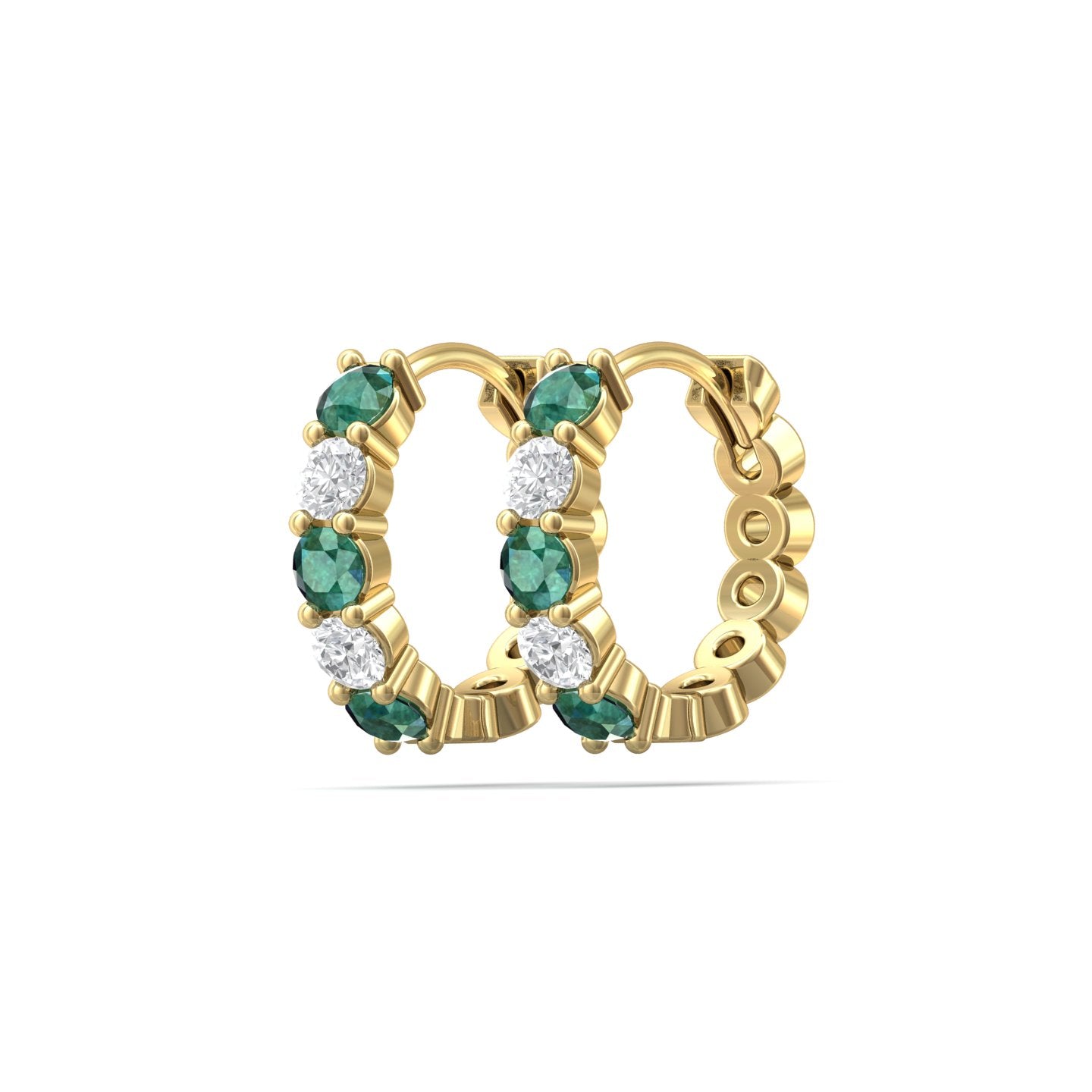 Martin Flyer 14k Gold Diamond and Emerald Studded Hoop Earrings for Jewelry Lovers