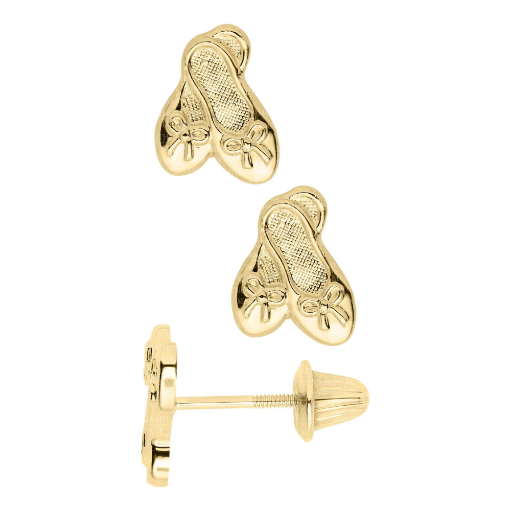 Exquisite 14k Gold Children's Ballet Slippers Stud Earrings for Little Ones