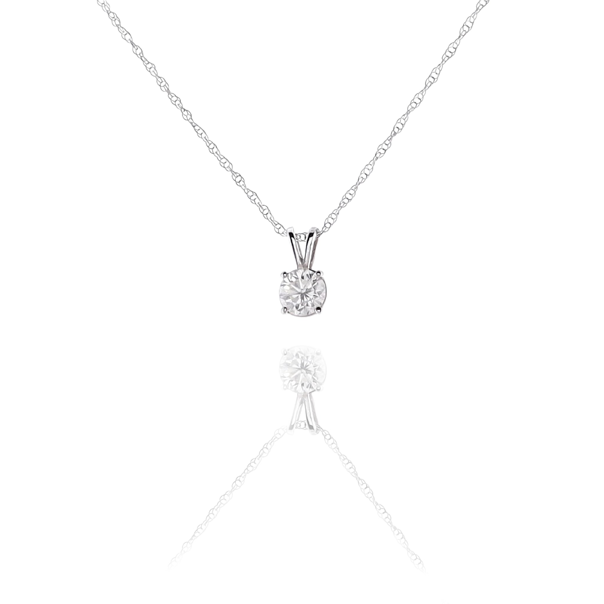 14K White Gold Solitaire Diamond Pendant with 18-Inch Chain