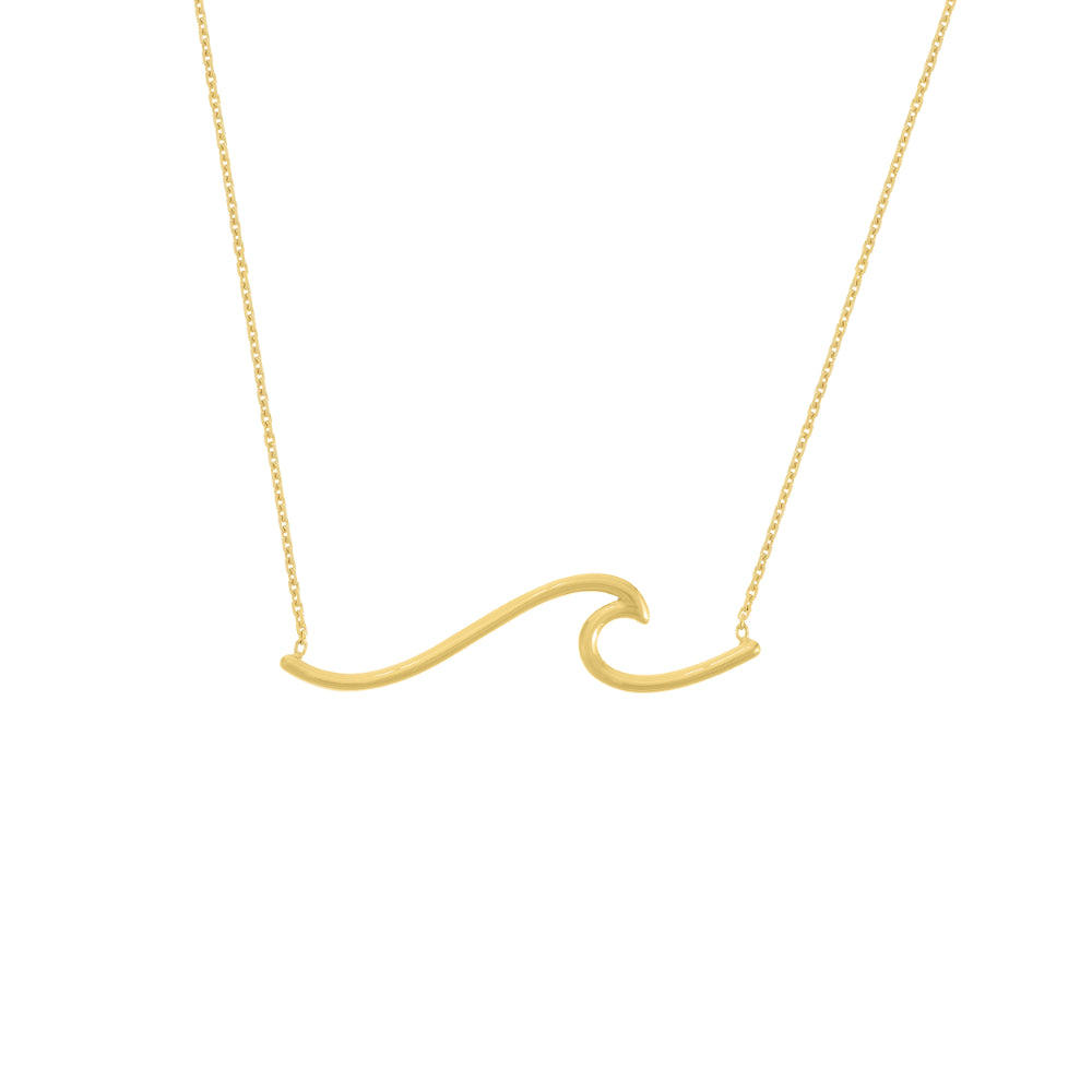 Exquisite 14k Gold Polished Wave Design Pendant Necklace