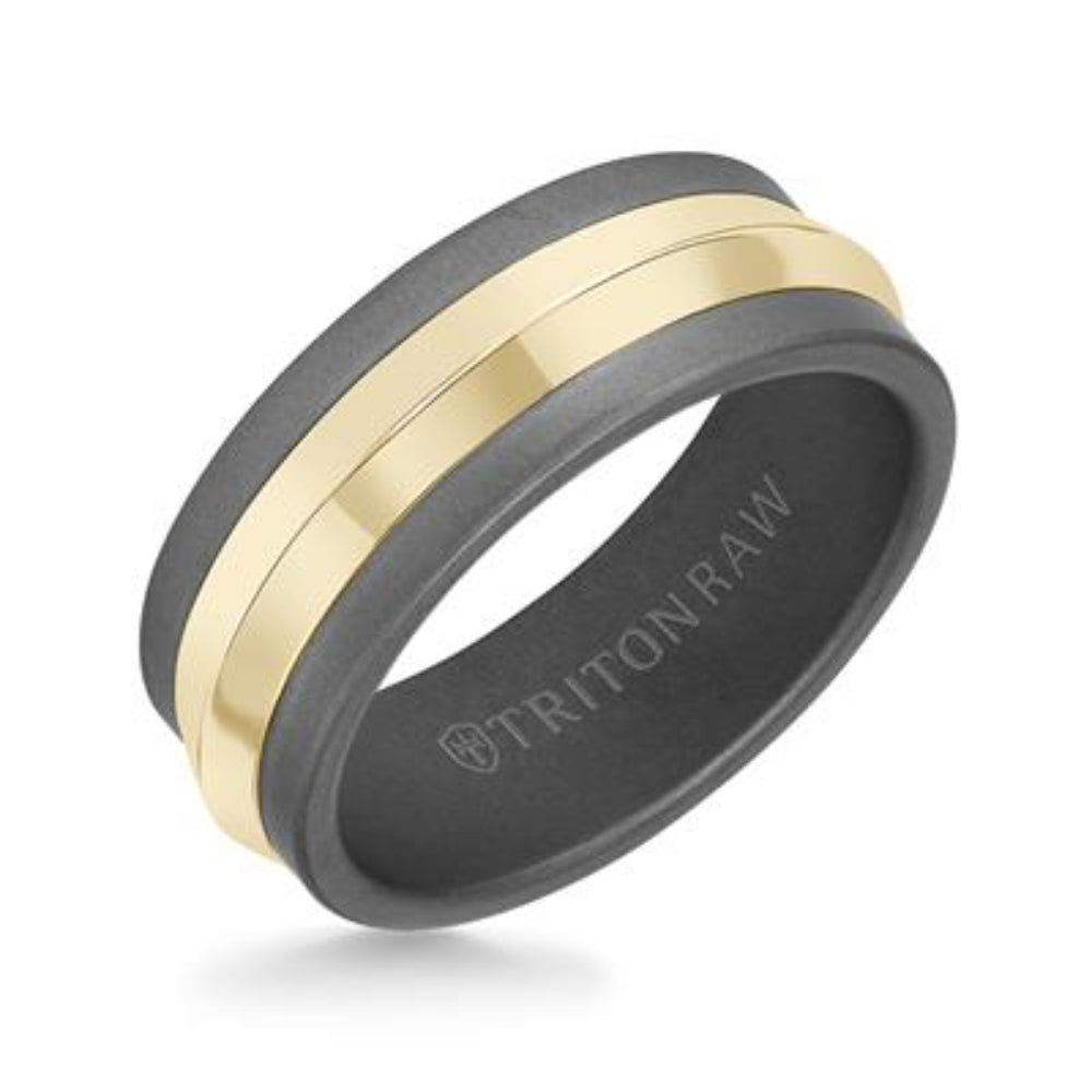 14k Yellow Gold Core Tungsten 8mm Matte Knife Edge Finish Gents Wedding Band