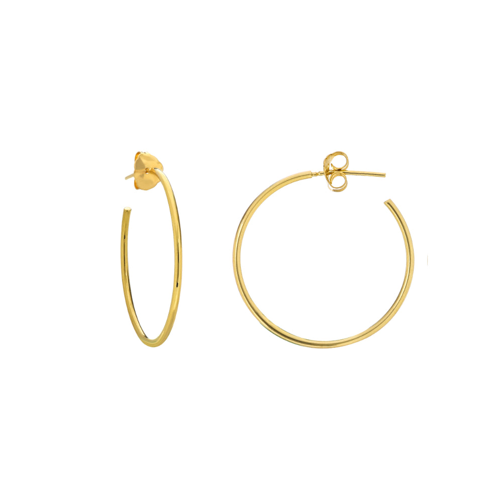 14k Gold Polished 25mm Wide Post Hoop Earrings with Push Clasp