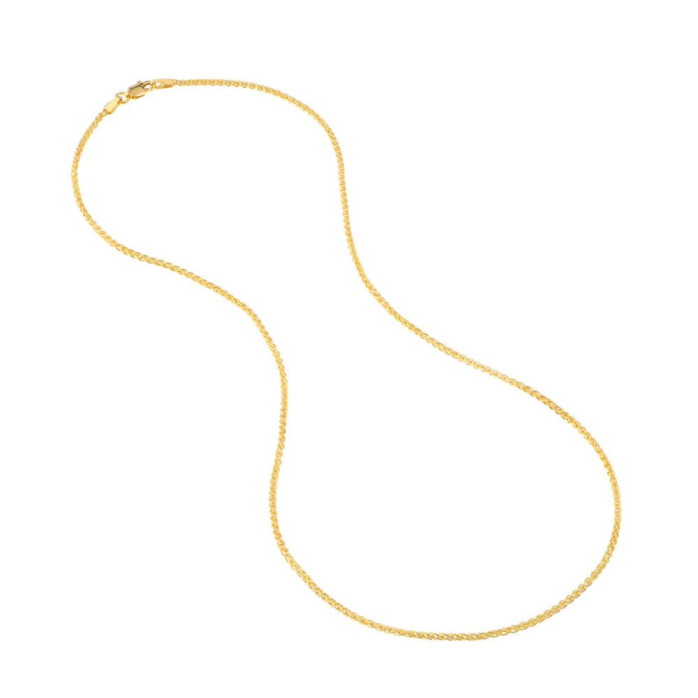 14k Yellow Gold 1.65mm Wide Wheat Chain Necklace for Layering