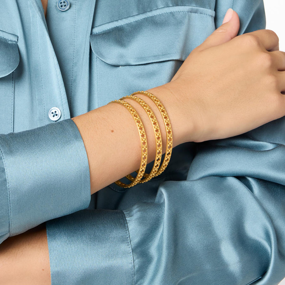 Julie Vos Helene Delicate Floral Filigree Stacking Gold Bangle