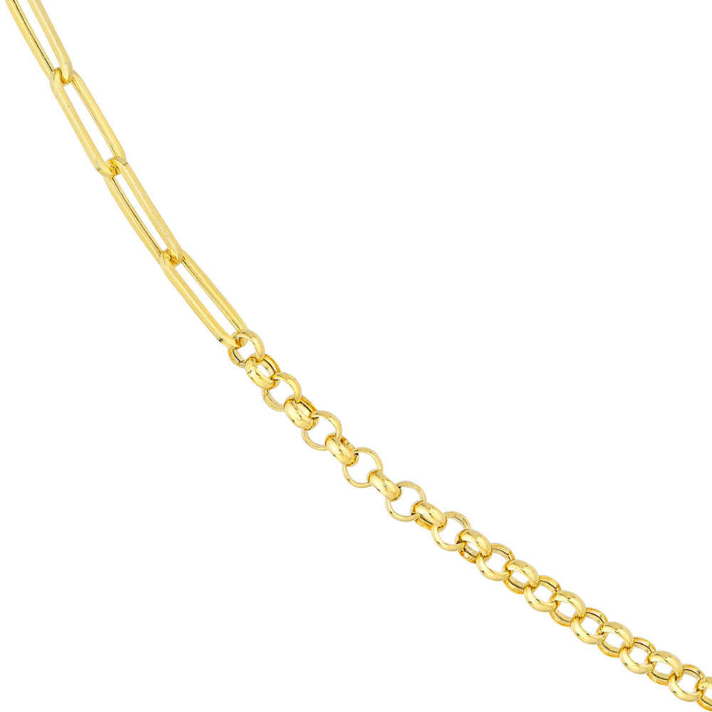 14k Yellow Gold 50/50 Paper Clip and Rolo Chain Necklace, 20 Inches