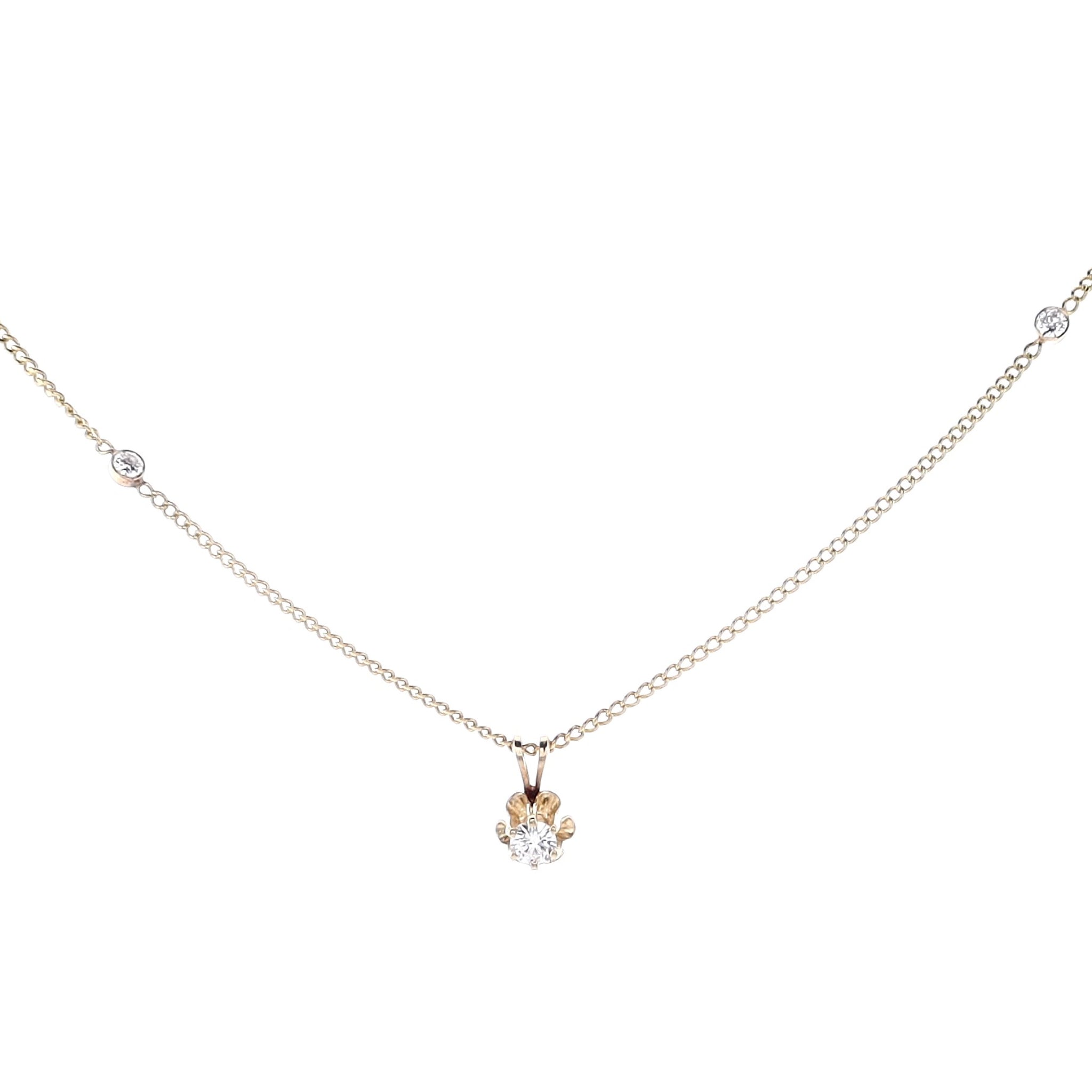 Exquisite 14k Yellow Gold / 18k Yellow Gold Diamond Pendant with Three Round Brilliant Cut Stones