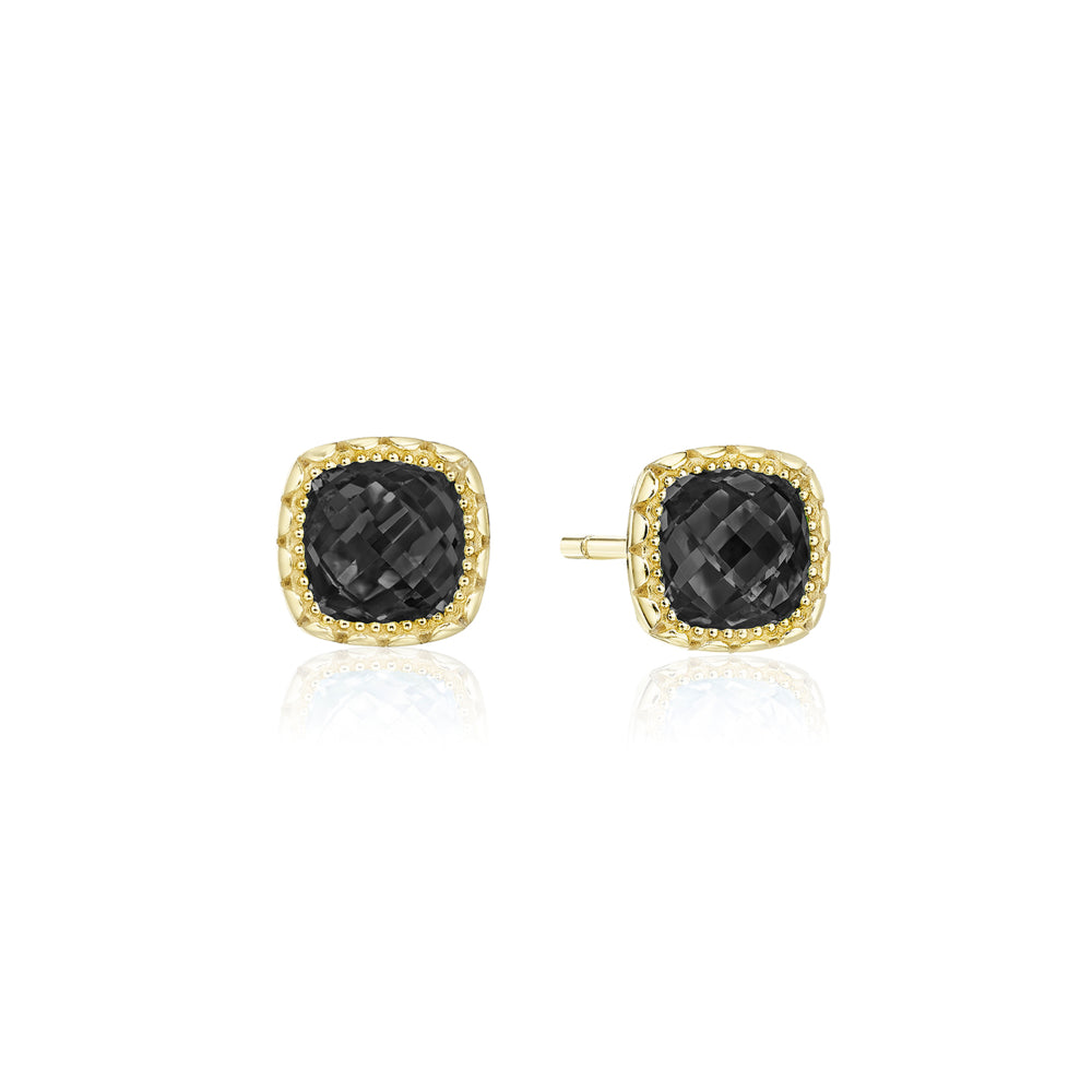 Tacori 14k Gold Stud Earrings with Cushion Cut Black Onyx Gemstones