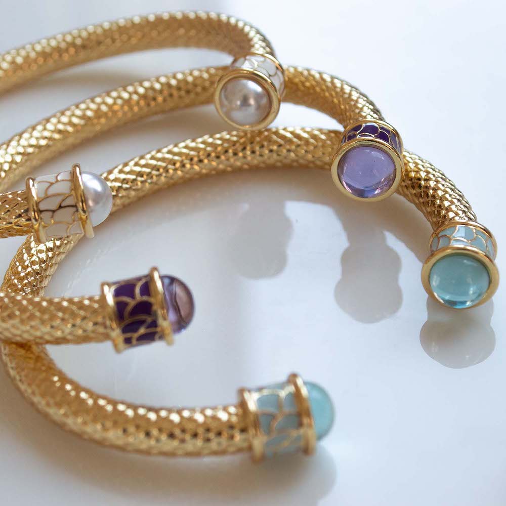 Halcyon Days Exquisite 18ct Gold - Plated Salamander Torque Bangle