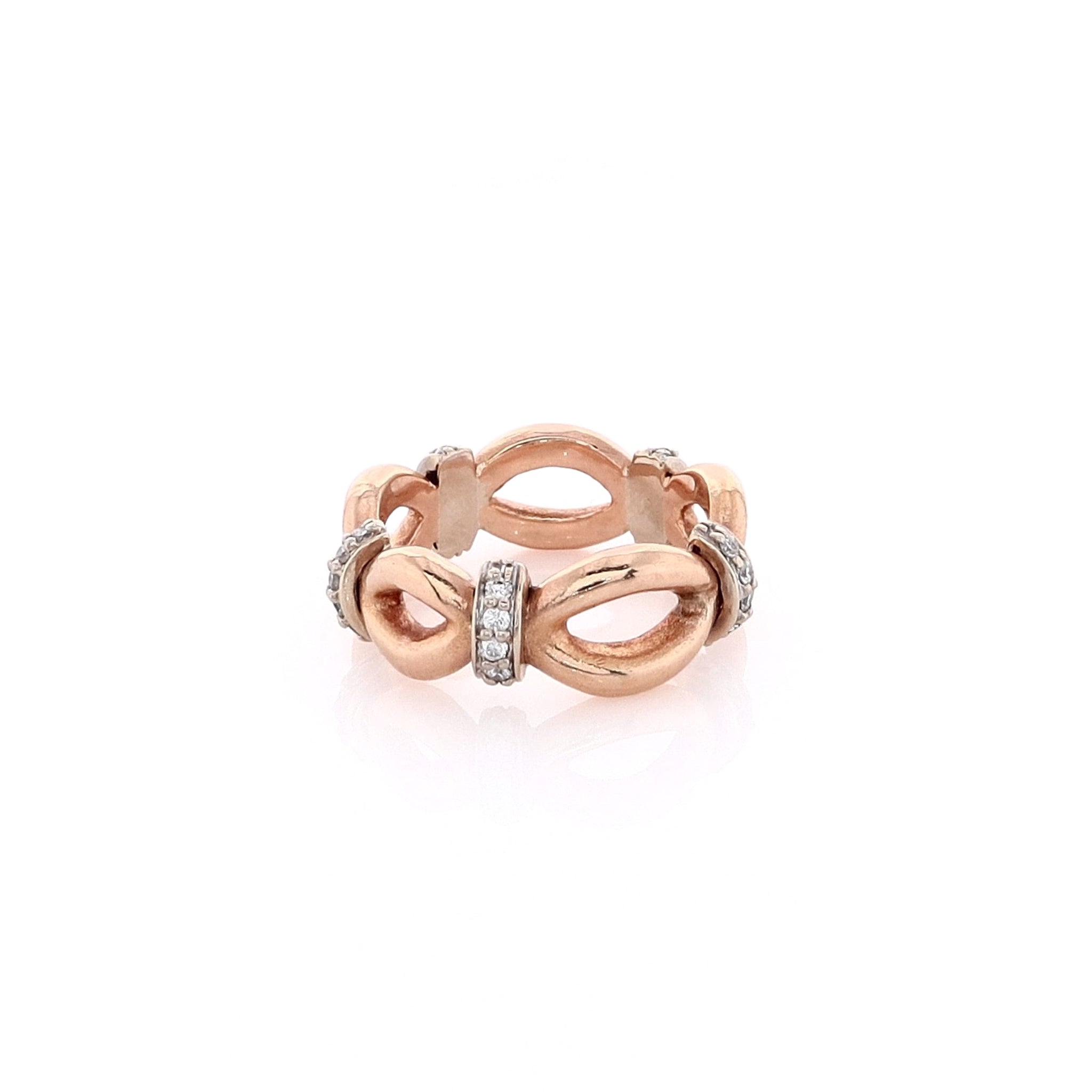 18K Two-Tone Gold Wedding Band with Polished Oval Links and Diamond Bars