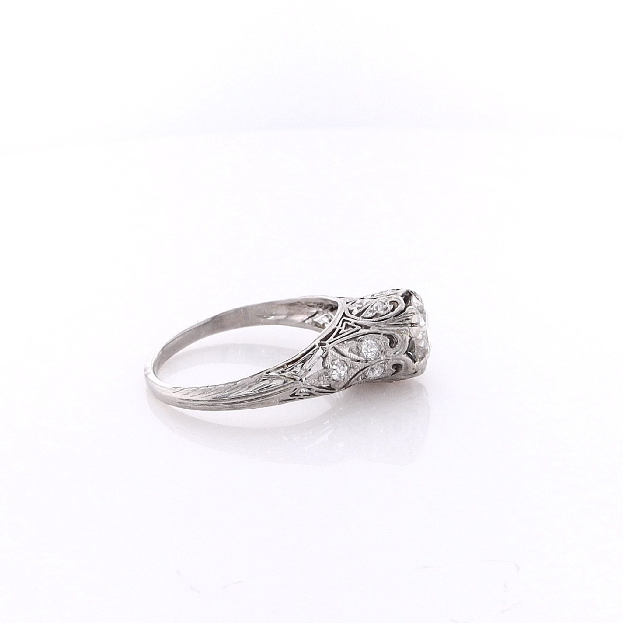 Estate Platinum Vintage Filigree Transitional Engagement Ring