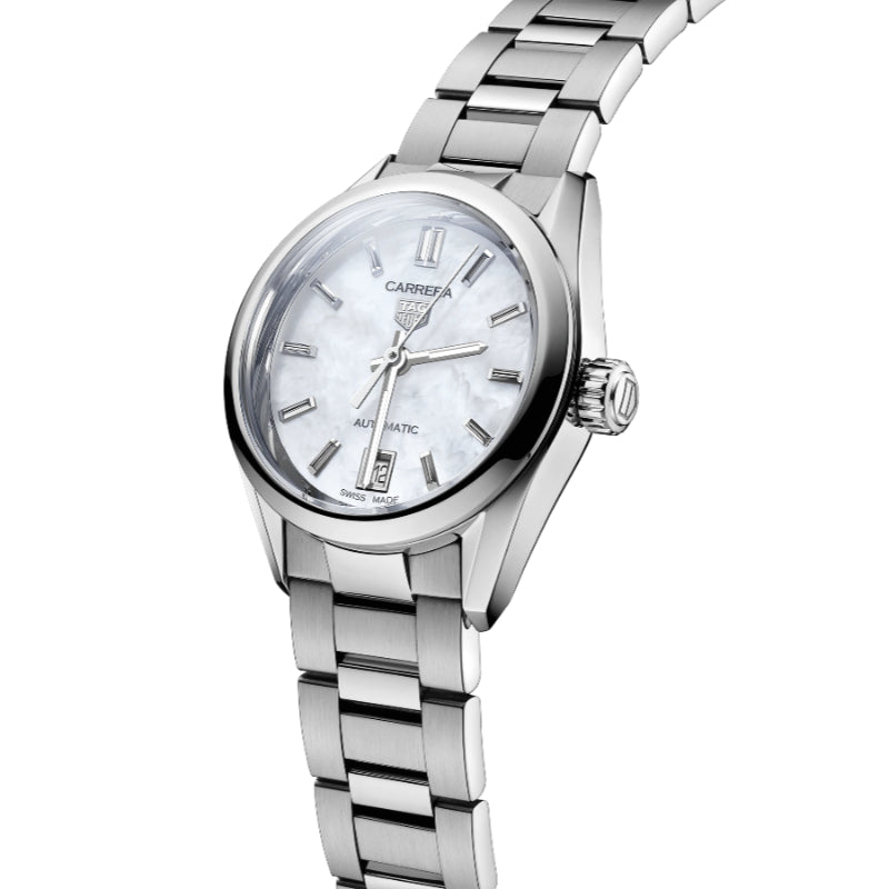 TAG Heuer 29mm Automatic Carrera Watch - White MOP Dial & Steel Band