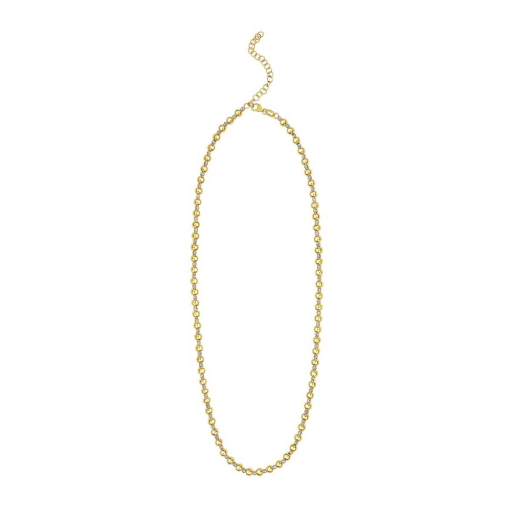 14k Yellow and White Gold Two-Tone Polished & Diamond-Cut Adjustable Beaded Chain Necklace