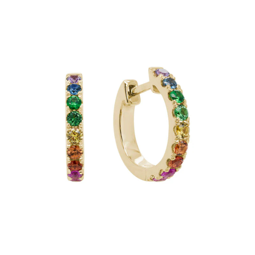 Exquisite 14k Gold Multi-Color Sapphire Circular Hoop Earrings for Women