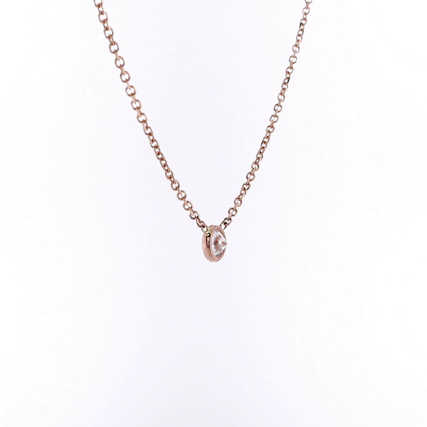14 Karat Estate Rose Gold Solitaire Stationary Diamond Pendant with 18' Chain