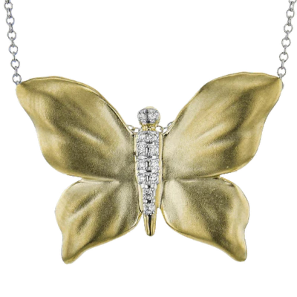 Simon G.'s 18k White Gold Diamond-Accented Monarch Butterfly Pendant Necklace