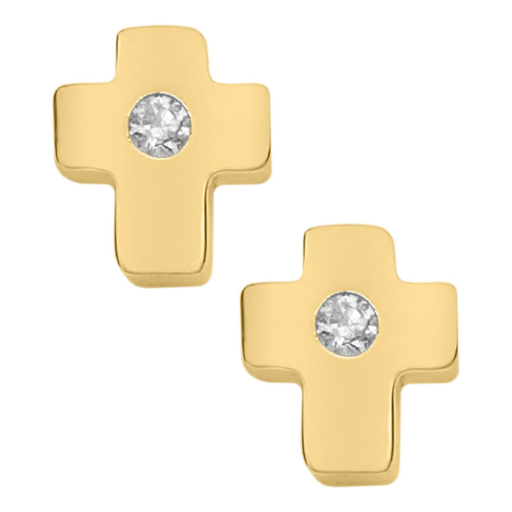 Children's Diamond-Embedded Gold Cross Stud Earrings for Enhanced Style
