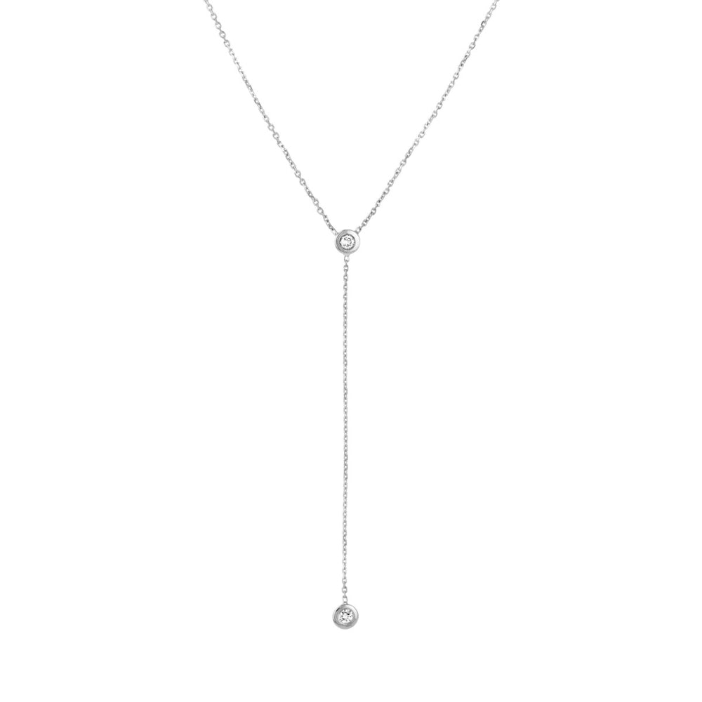 14k Gold Adjustable Diamond Y-Style Necklace with Two Diamonds