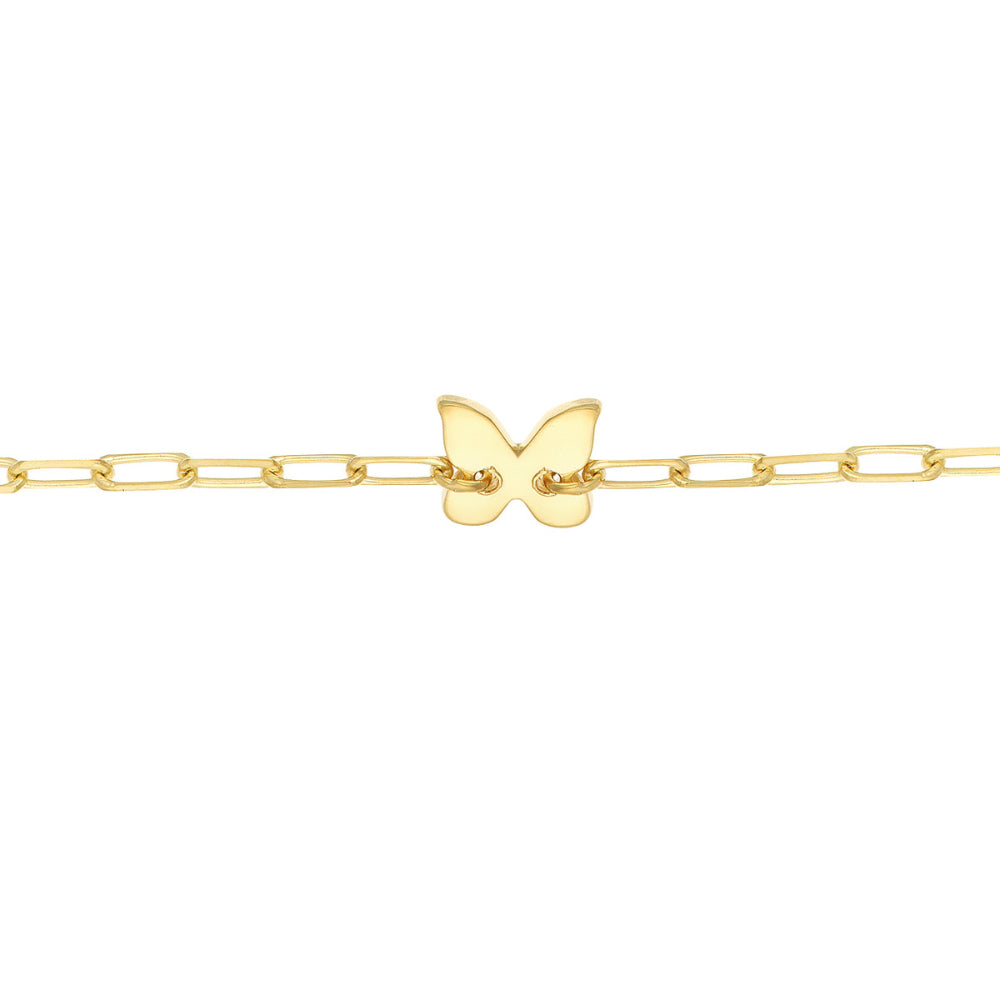 14k Yellow Gold Children's Butterfly and Heart Design Bracelet with a Length of 6 Inches