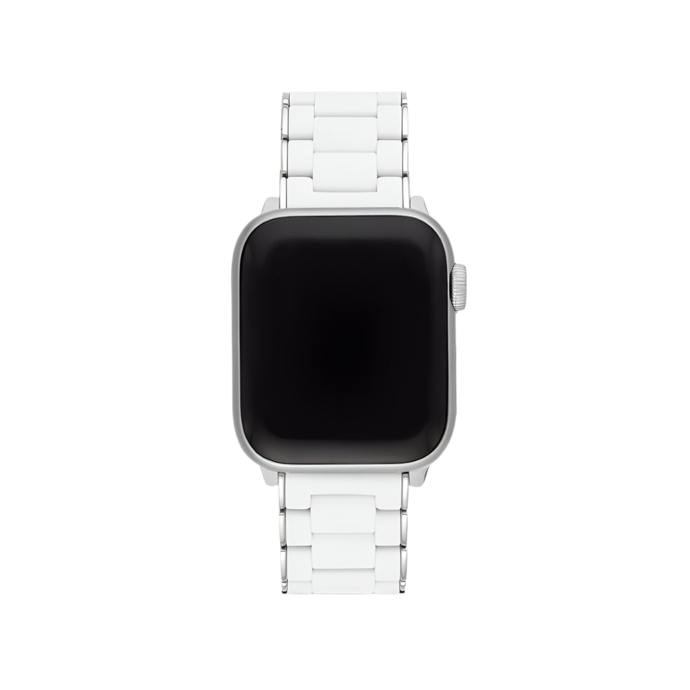 Stylish White and Stainless Steel Silicone-Wrapped Bracelet Band for Apple Watch®