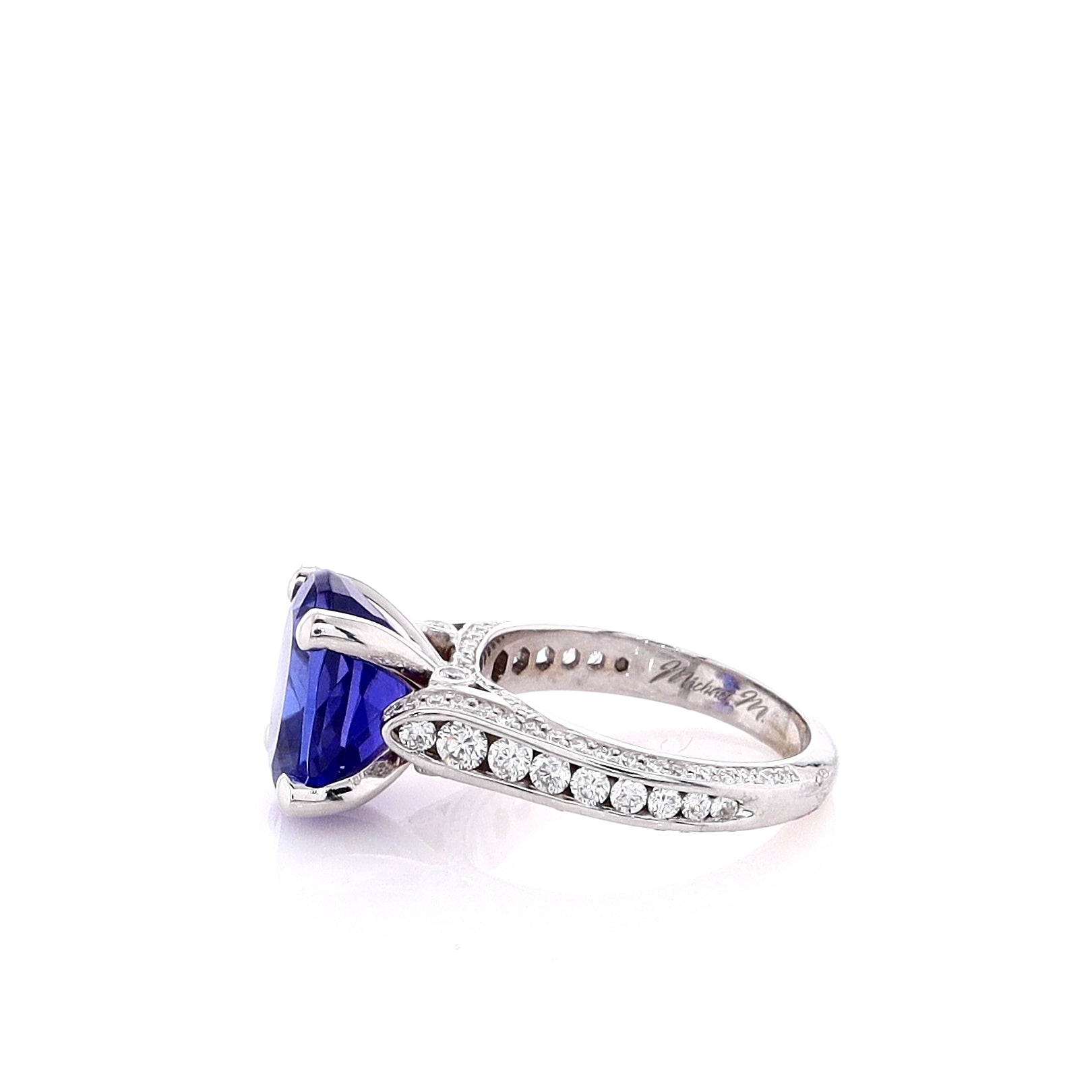 18k White Gold 5.75ct Oval Tanzanite with 1.04ct Diamonds Ring by Estate Michael M
