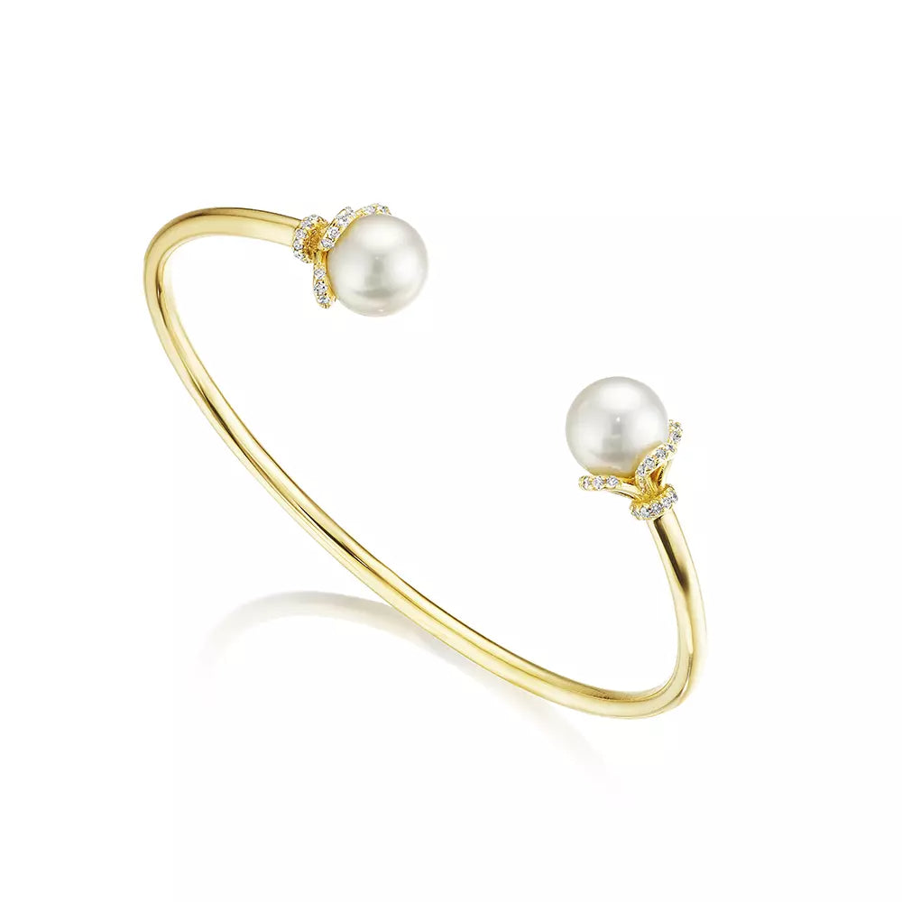 Verragio 18k Yellow Gold Tiara-Style Diamond and Pearl Bangle