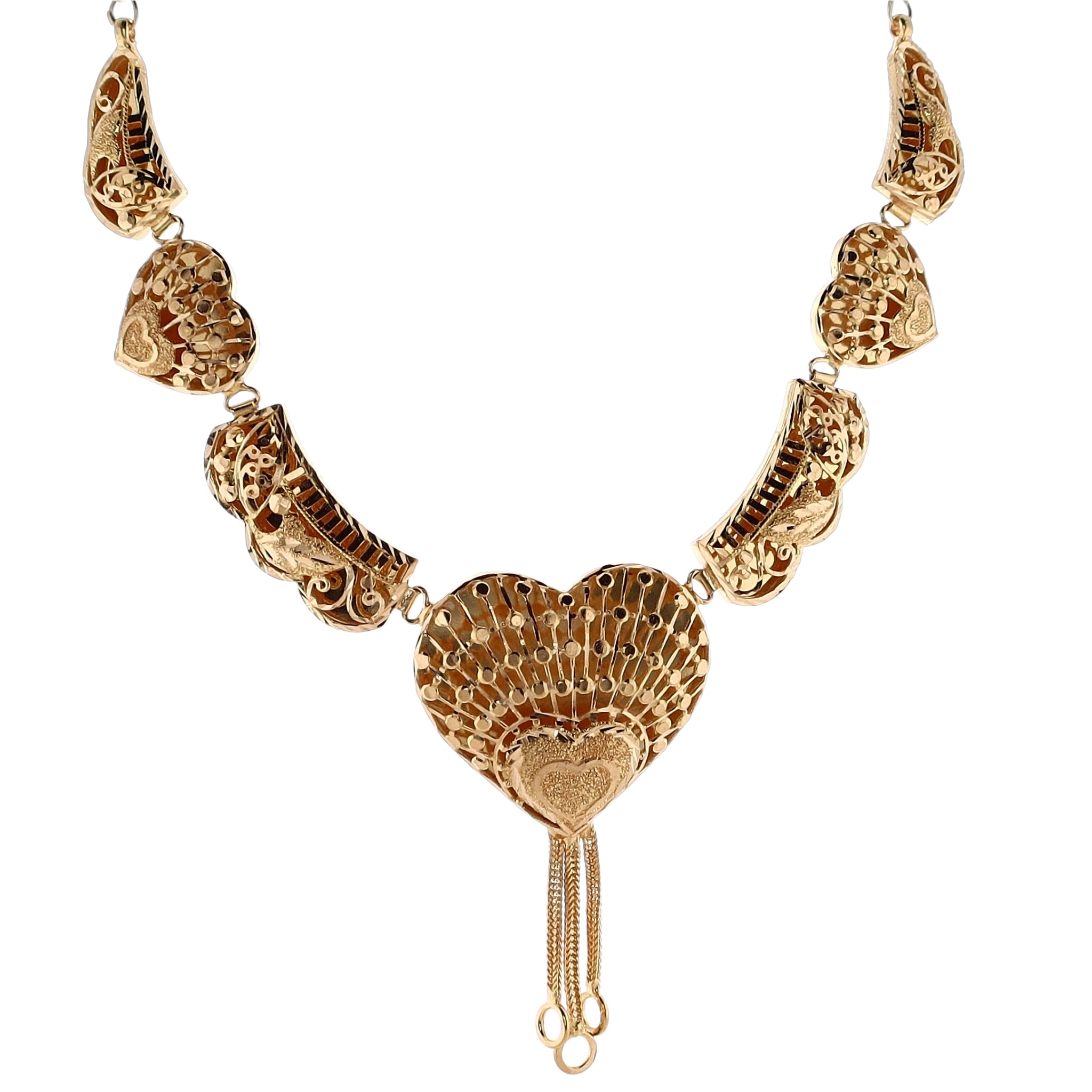 21 Karat Yellow Gold Diamond - Cut Puffed Heart Dangle Cable Necklace