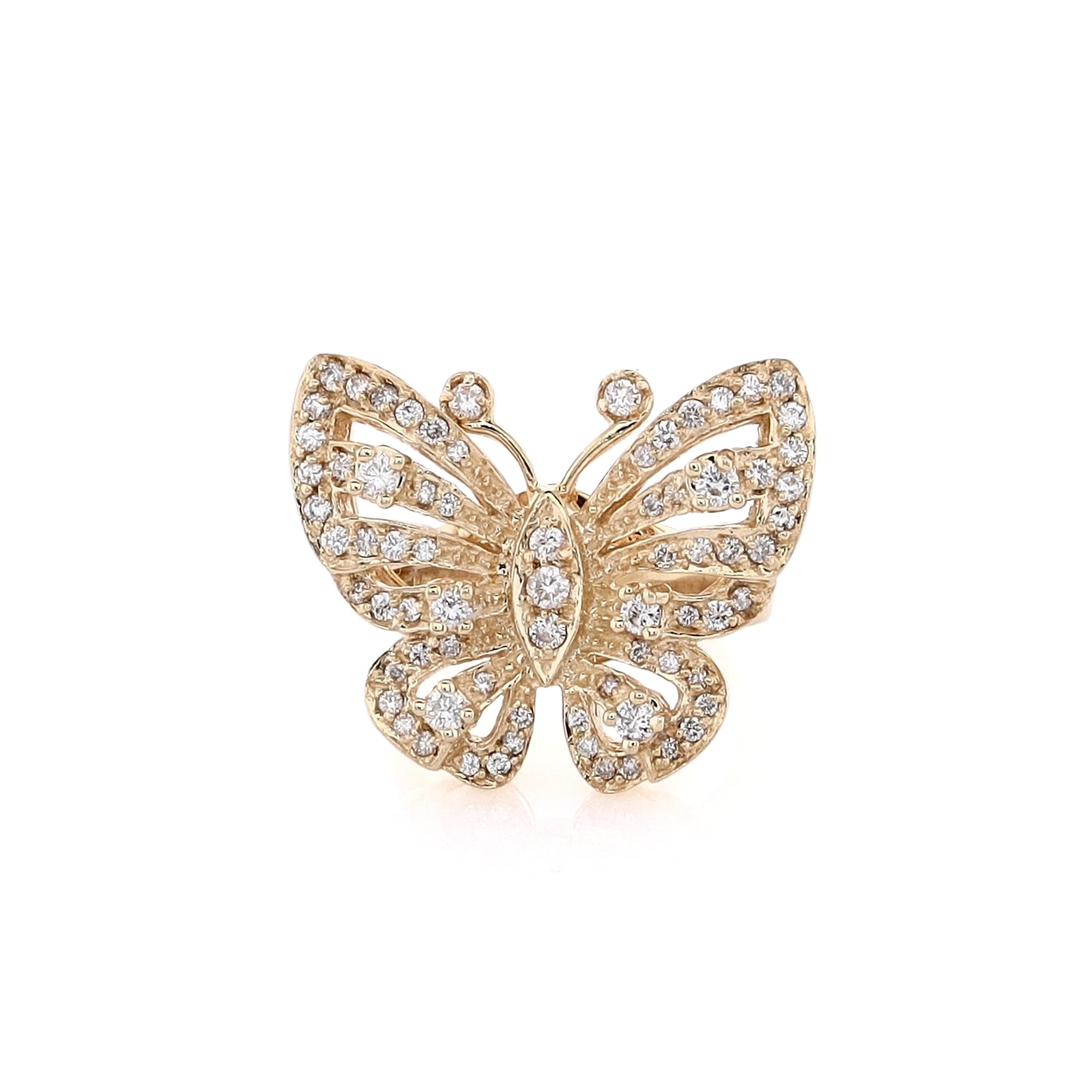 Exquisite Estate 14 Karat Yellow Gold Diamond-Embedded Butterfly-Shaped Ring for Women