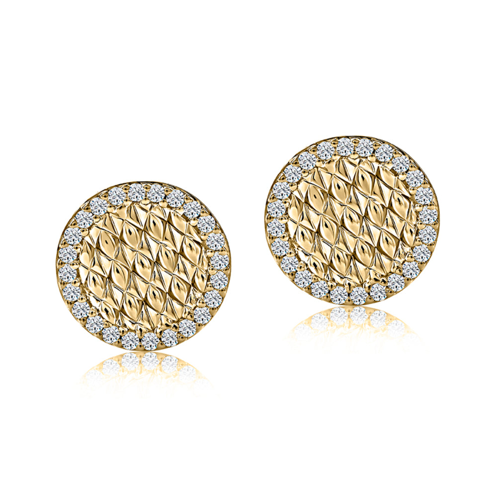A. Jaffe 14k Gold Quilted Stud Earrings with Sparkling Diamond Borders