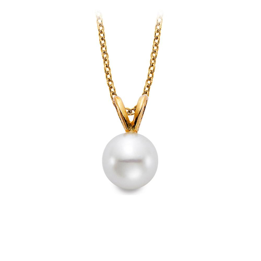14k Gold Adjustable Akoya Pearl Pendant Necklace, 6.5 - 7mm