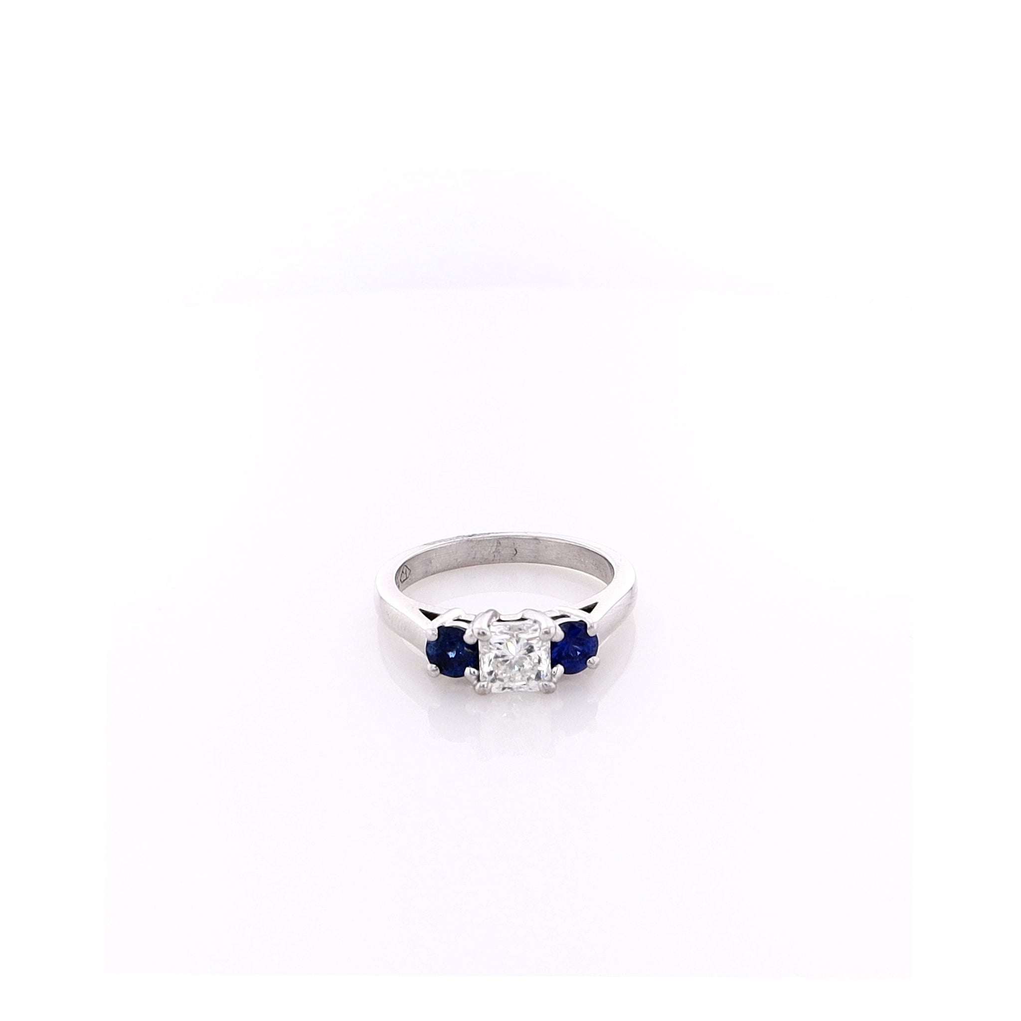 14k White Gold Prong-Set Three-Across Sapphire and Emerald Diamond Ring