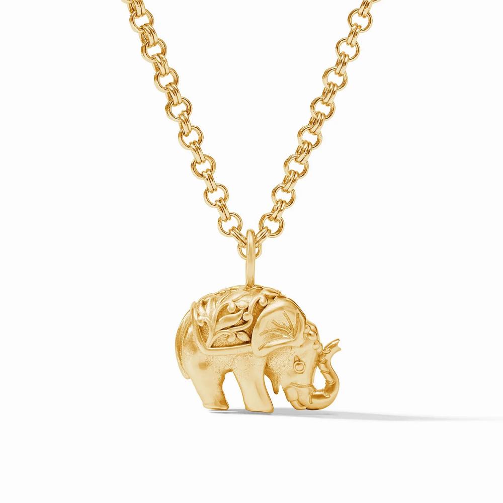 Julie Vos Golden Elephant Pendant Necklace for Women with Polished Double Rolo Chain