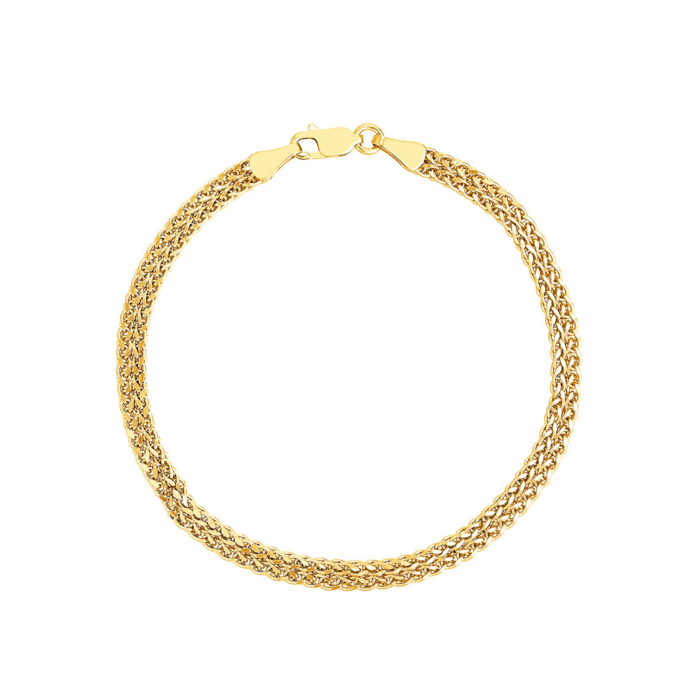 Elegant 14k Gold Double-Row Wheat Chain Bracelet for Timeless Style