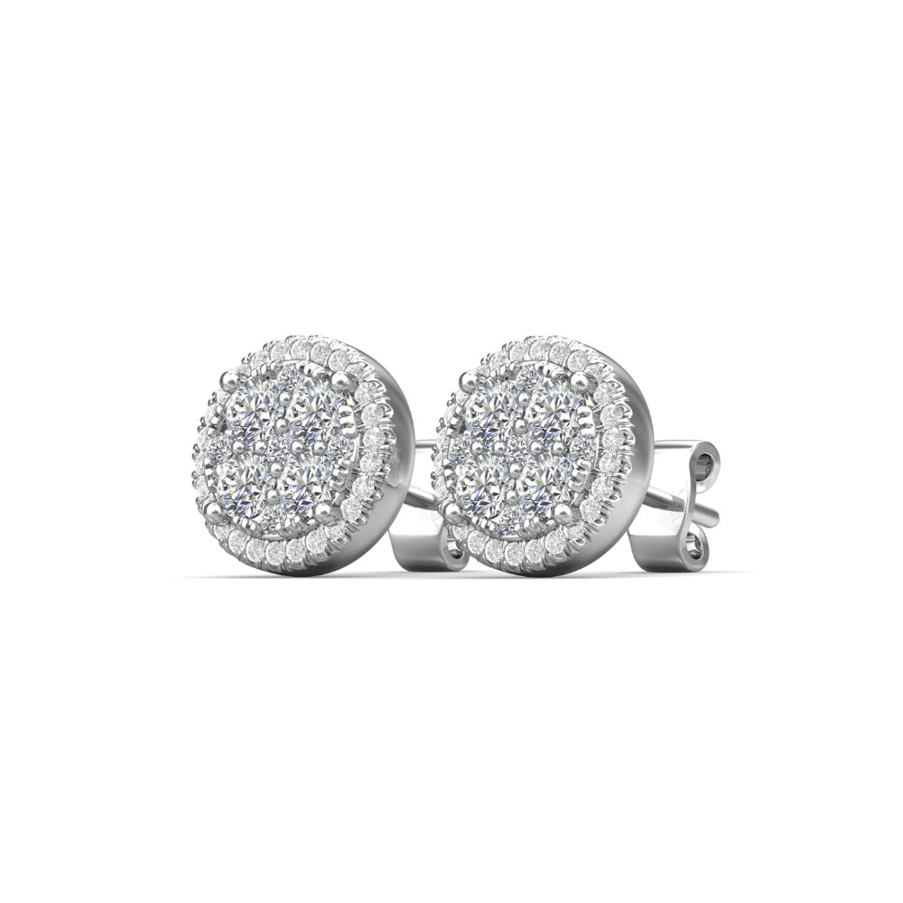 14k White Gold Martin Flyer Diamond Cluster Halo Stud Earrings with 1.02ct