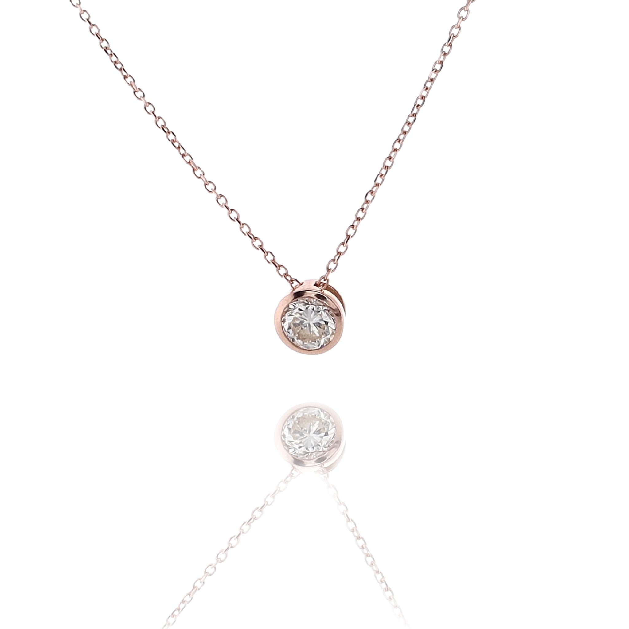 Exquisite Estate 14 Karat Rose Gold Single Diamond Solitaire Pendant Necklace for Women