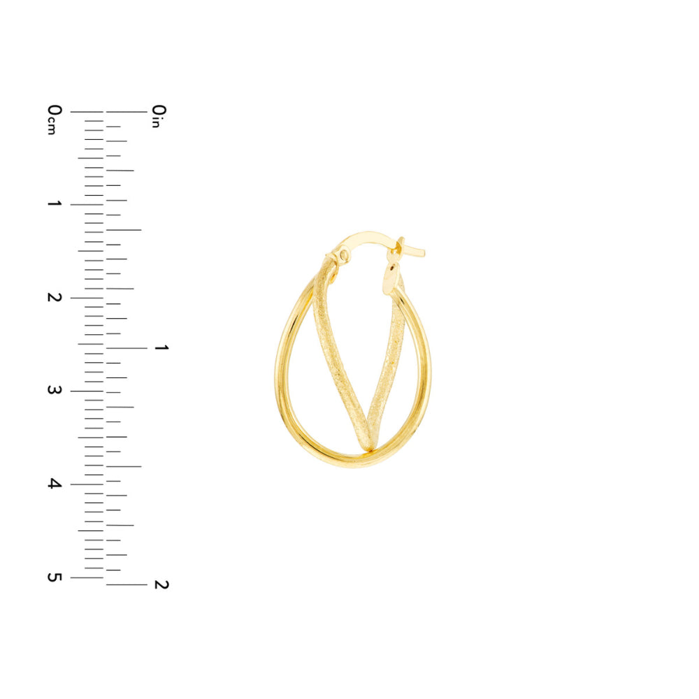 14k Gold Double Twisted Oval Hoop Earrings with Polished and Textured Design
