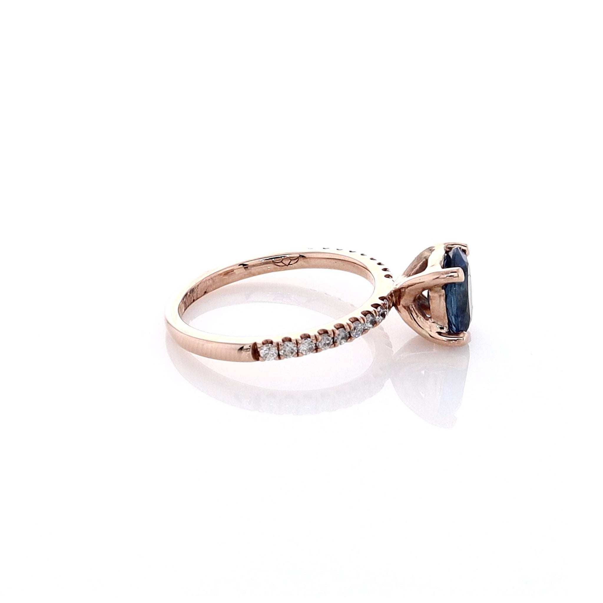 Luxurious Estate 14k Rose Gold Oval Sapphire and Micropave Diamond Gemstone Engagement Ring