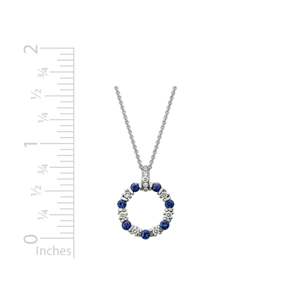 14k Gold Sapphire and Diamond Circular Pendant Jewelry