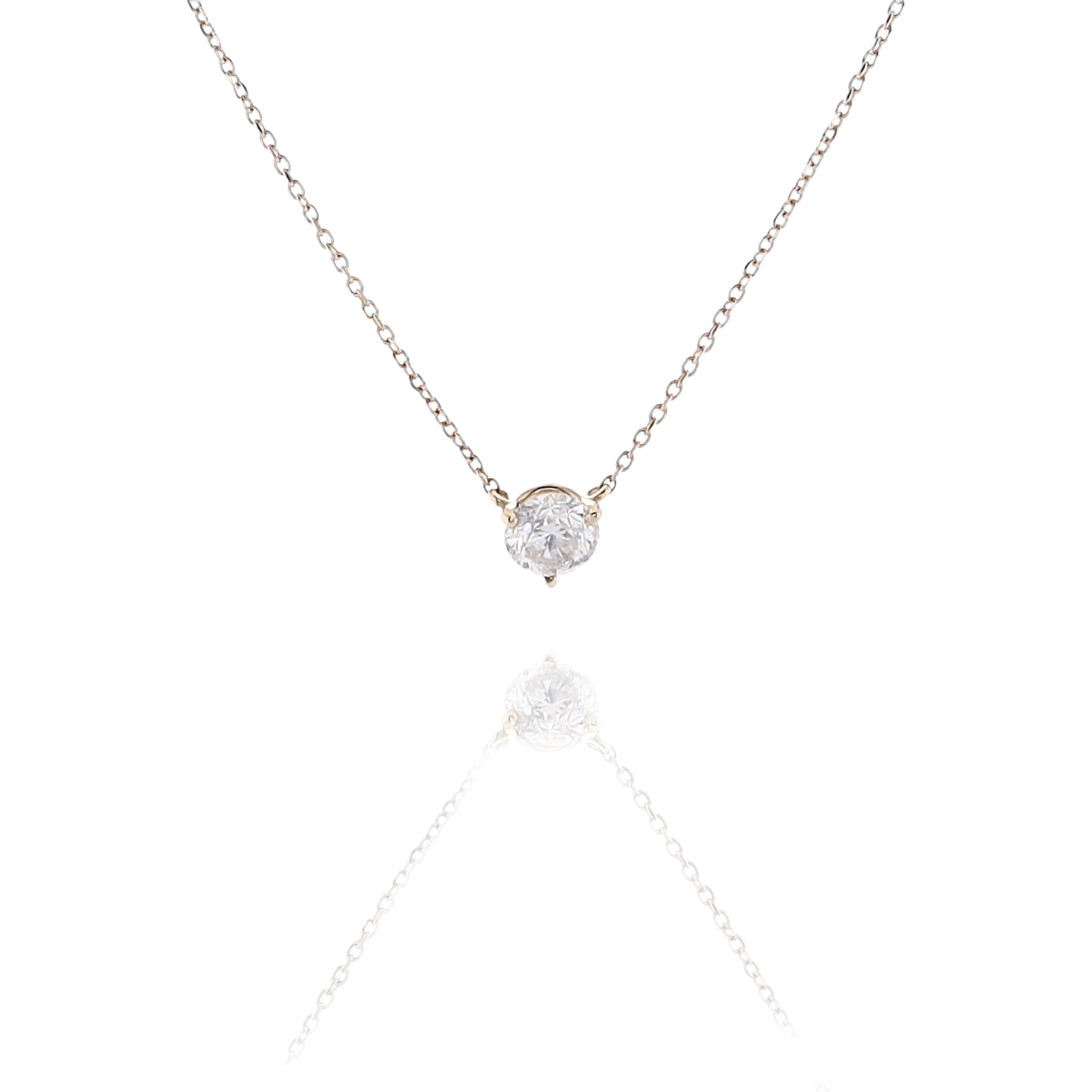 14K Yellow Gold Stationary Solitaire Diamond Pendant with 18' Cable Chain