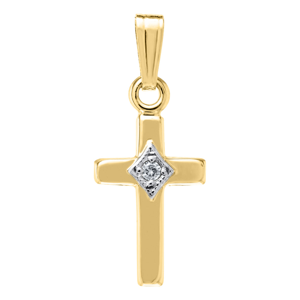 15-Inch 14k Gold Children's Diamond Cross Pendant